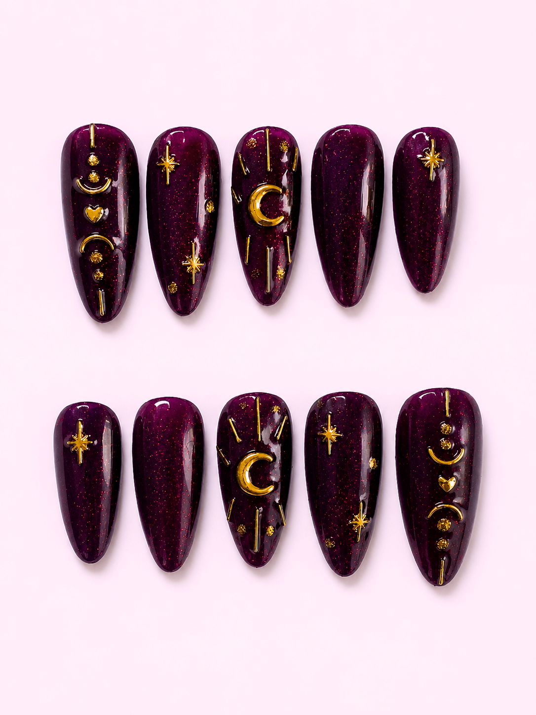 Press on nails Aura Mystique faits main réutilisables