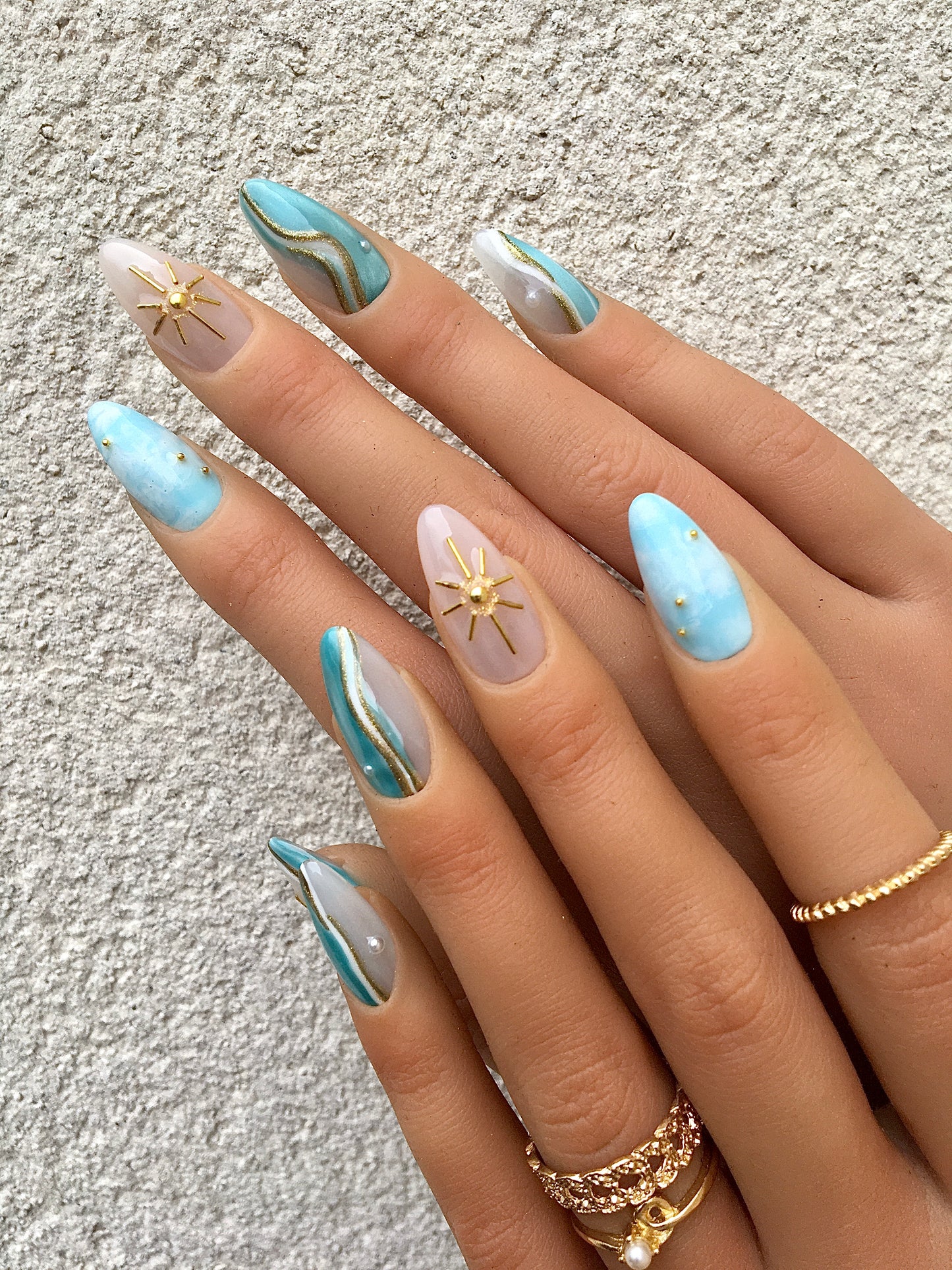 Press on nails Chic Océan faits main réutilisables - été 2026