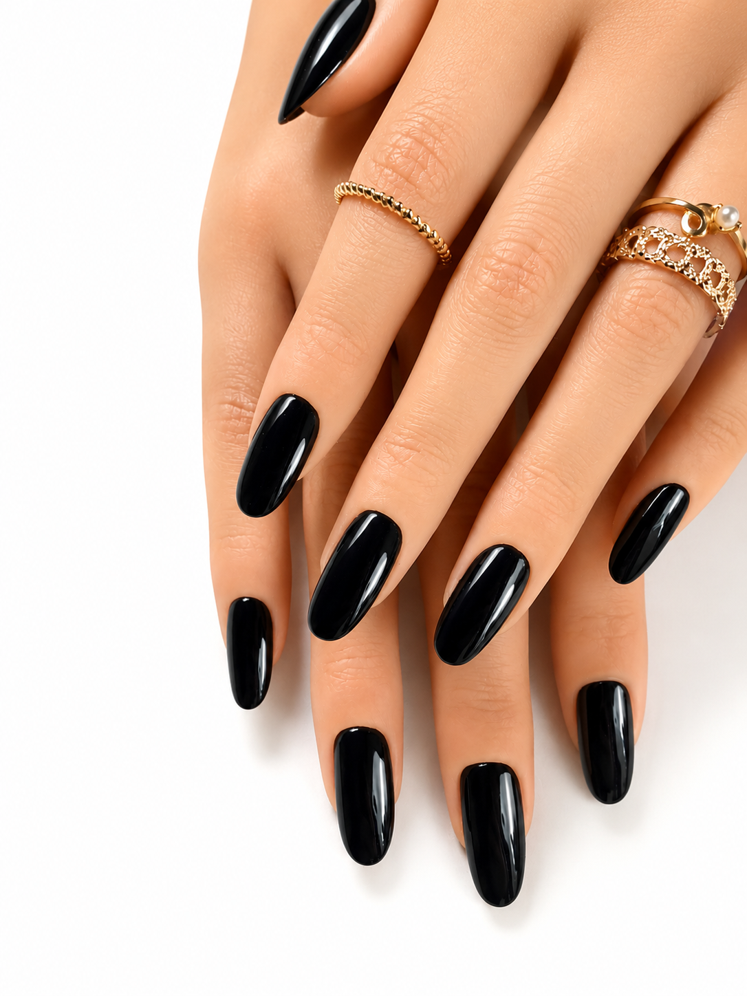 Press on nails Noir Signature faits main réutilisables