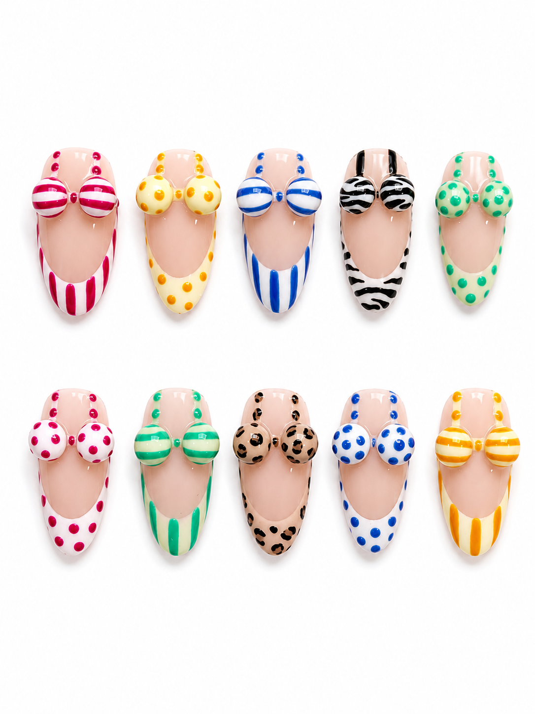 Press on nails Bikini Time faits main réutilisables